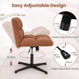 Costway Armless Home Office Chair Swivel Desk Chair Height Adjustable Task Vanity Chair in Brown - thumbnail 6