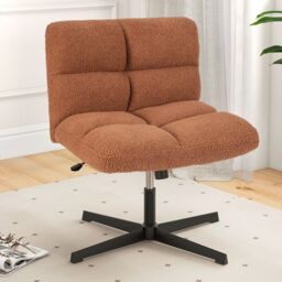 Costway Armless Home Office Chair Swivel Desk Chair Height Adjustable Task Vanity Chair in Brown - thumbnail 3