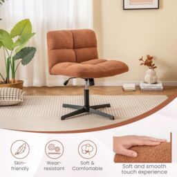 Costway Armless Home Office Chair Swivel Desk Chair Height Adjustable Task Vanity Chair in Brown - thumbnail 5