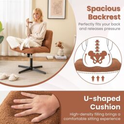 Costway Armless Home Office Chair Swivel Desk Chair Height Adjustable Task Vanity Chair in Brown - thumbnail 4