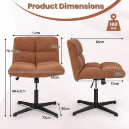 Costway Armless Home Office Chair Swivel Desk Chair Height Adjustable Task Vanity Chair in Brown - thumbnail 2