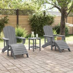 Berkfield Home Adirondack Chairs with Footrests 2 pcs Light Grey HDPE - thumbnail 3