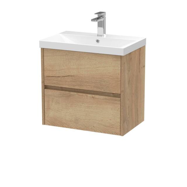 Balterley Chartley 2 Drawer Wall Hung Vanity Basin Unit, Autumn Oak, 600mm in Brown - image 1
