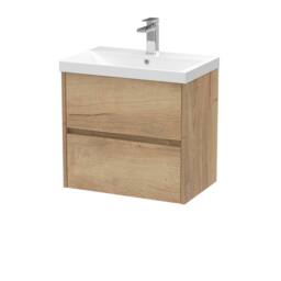 Balterley Chartley 2 Drawer Wall Hung Vanity Basin Unit, Autumn Oak, 600mm in Brown - thumbnail 1