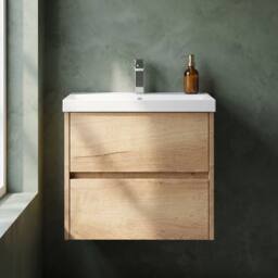 Balterley Chartley 2 Drawer Wall Hung Vanity Basin Unit, Autumn Oak, 600mm in Brown - thumbnail 6