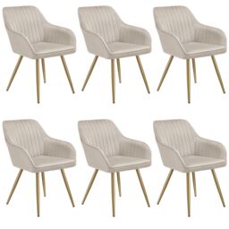 tectake Dining Chair Marilyn Set Of 6 - Taupe/Gold in Taupe - Size: 6 Pack