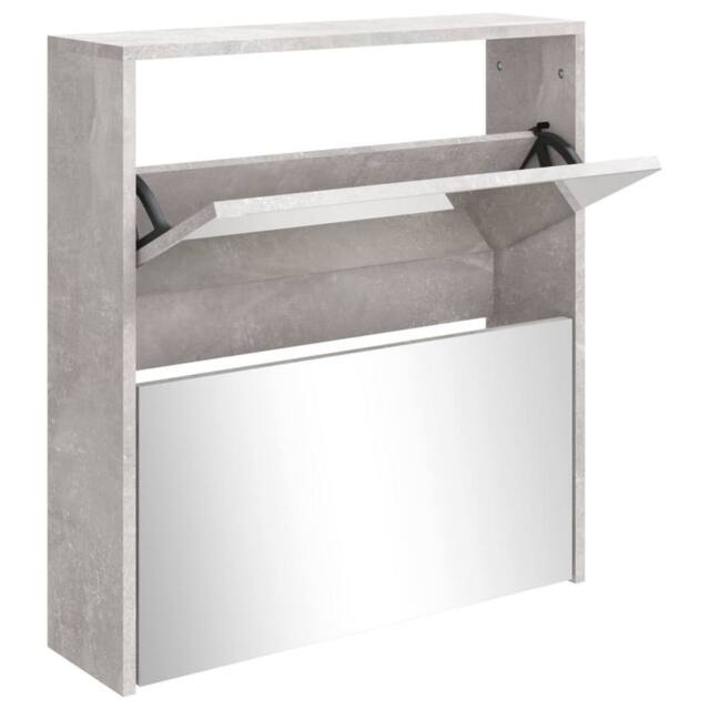 Berkfield Home Shoe Cabinet with Mirror 2-Layer Concrete Grey 63x17x67 cm - Size: 63 x 17 x 67 cm - image 1