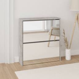 Berkfield Home Shoe Cabinet with Mirror 2-Layer Concrete Grey 63x17x67 cm - Size: 63 x 17 x 67 cm - thumbnail 2