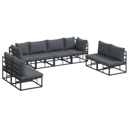 Berkfield Home Garden Sofa Set 8 pcs Black 283 x 71.5 x 71 cm Aluminium - thumbnail 2