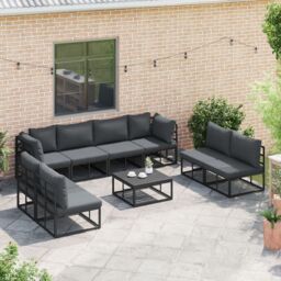 Berkfield Home Garden Sofa Set 8 pcs Black 283 x 71.5 x 71 cm Aluminium - thumbnail 3