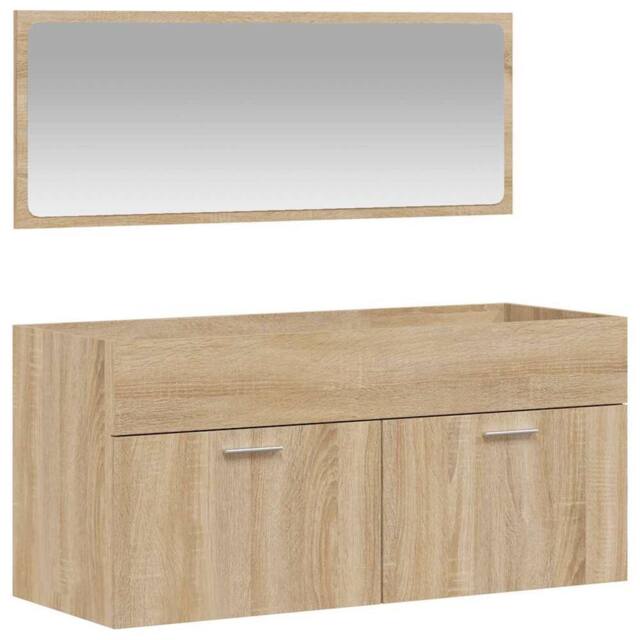 Berkfield Home Bathroom Cabinet with Mirror Sonoma Oak Engineered Wood in Light Brown - image 1