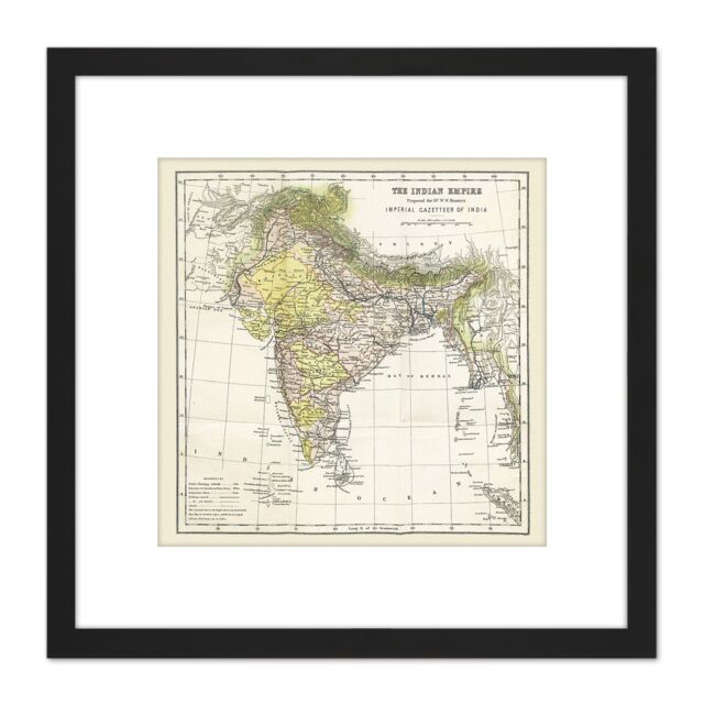 Artery8 Map Hunter Imperial Gazetteer India Empire 8X8 Inch Square Wooden Framed Wall Art Print Picture with Mount in Black - image 1
