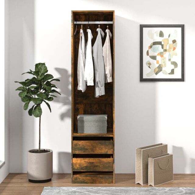 Berkfield Home Wardrobe with Drawers Smoked Oak 50x50x200 cm Engineered Wood in Brown - Size: 50 x 50 x 200 cm - image 1