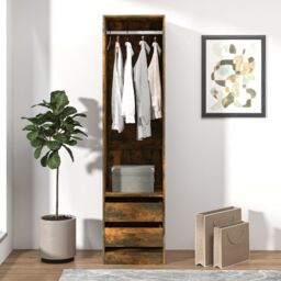 Berkfield Home Wardrobe with Drawers Smoked Oak 50x50x200 cm Engineered Wood in Brown - Size: 50 x 50 x 200 cm - thumbnail 1