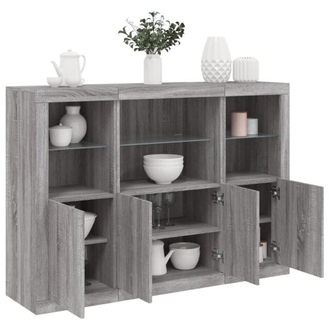 Berkfield Home Sideboards with LED Lights 3 pcs Grey Sonoma Engineered Wood - image 1