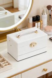 ExtraStar Women's Elegant White Jewelry Storage Box with Velvet Lining - thumbnail 2