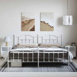 Berkfield Home Metal Bed Frame with Headboard & Footboard White 193x203 cm - thumbnail 4