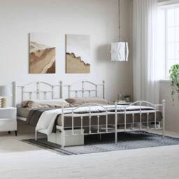 Berkfield Home Metal Bed Frame with Headboard & Footboard White 193x203 cm - thumbnail 2