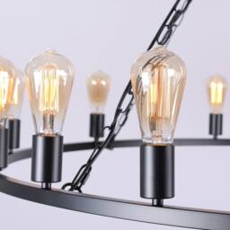 NIVOR 20-Light Waggon Wheel Kitchen Chandelier Black Adjustable Pendant E27 - thumbnail 8