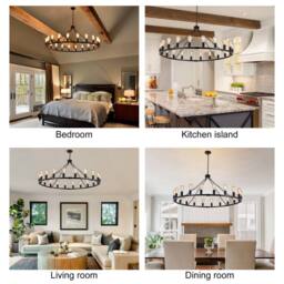 NIVOR 20-Light Waggon Wheel Kitchen Chandelier Black Adjustable Pendant E27 - thumbnail 3