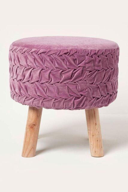 Homescapes Lyla Pleated Velvet Footstool in Lilac - image 1