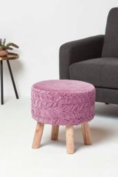 Homescapes Lyla Pleated Velvet Footstool in Lilac - thumbnail 2
