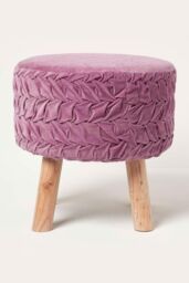 Homescapes Lyla Pleated Velvet Footstool in Lilac - thumbnail 1