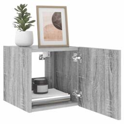 Berkfield Home TV Wall Cabinet with LED Lights Grey Sonoma 30.5x35x30 cm - thumbnail 7