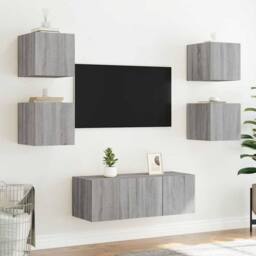 Berkfield Home TV Wall Cabinet with LED Lights Grey Sonoma 30.5x35x30 cm - thumbnail 6