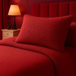 Homes-Linen Teddy Bear Plush Fleece Pillowcase Pair Warm & Cosy in Red - Size: Standard Pillow Case