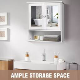 SPETLEK Double Door Mirrored Bathroom Cabinet Storage in White - thumbnail 5