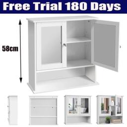 SPETLEK Double Door Mirrored Bathroom Cabinet Storage in White - thumbnail 2