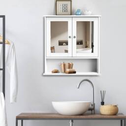 SPETLEK Double Door Mirrored Bathroom Cabinet Storage in White - thumbnail 4