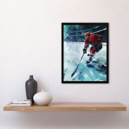 Artery8 Ice Hockey Player in Game Oil Painting Stadium Framed Art Print in Blue - Size: A4 - thumbnail 4