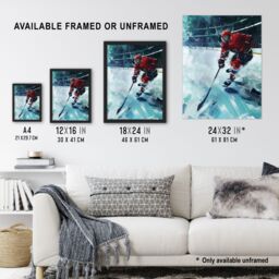 Artery8 Ice Hockey Player in Game Oil Painting Stadium Framed Art Print in Blue - Size: A4 - thumbnail 3