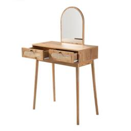CALICOSY Dressing Table With Mirror & 2 Drawers With Rattan Fronts, 80 Cm in Light Brown - thumbnail 5