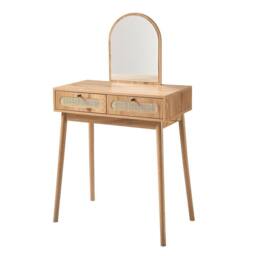 CALICOSY Dressing Table With Mirror & 2 Drawers With Rattan Fronts, 80 Cm in Light Brown - thumbnail 3
