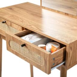 CALICOSY Dressing Table With Mirror & 2 Drawers With Rattan Fronts, 80 Cm in Light Brown - thumbnail 9
