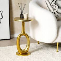 Wyld and Coco Auric Home Side Table Gold - Distressed Aluminium Top 29 x 29 cm