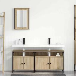 Berkfield Home 3 Piece Bathroom Cabinet Set Sonoma Oak Engineered Wood in Beige - thumbnail 4