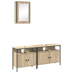 Berkfield Home 3 Piece Bathroom Cabinet Set Sonoma Oak Engineered Wood in Beige - thumbnail 1