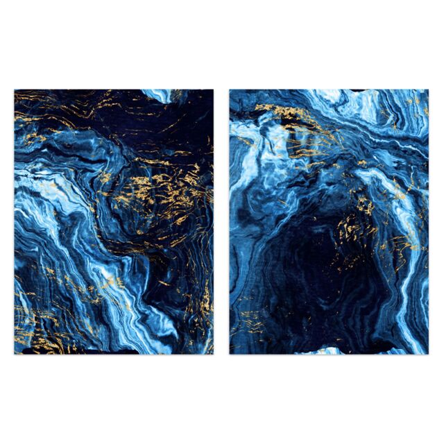 Artery8 Wall Art Print Abstract Dark Blue & Gold Marble Set Of 2 s Living Room Aesthetic Vein Mineral A4 - image 1