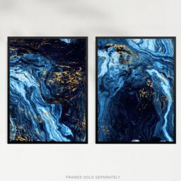 Artery8 Wall Art Print Abstract Dark Blue & Gold Marble Set Of 2 s Living Room Aesthetic Vein Mineral A4 - thumbnail 5