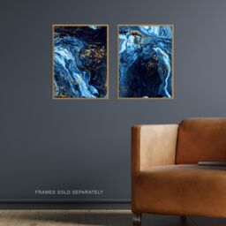 Artery8 Wall Art Print Abstract Dark Blue & Gold Marble Set Of 2 s Living Room Aesthetic Vein Mineral A4 - thumbnail 2