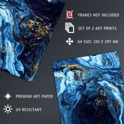 Artery8 Wall Art Print Abstract Dark Blue & Gold Marble Set Of 2 s Living Room Aesthetic Vein Mineral A4 - thumbnail 4