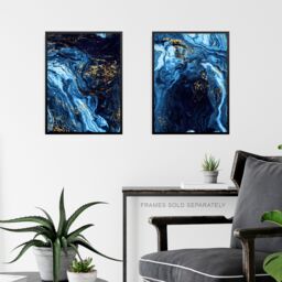 Artery8 Wall Art Print Abstract Dark Blue & Gold Marble Set Of 2 s Living Room Aesthetic Vein Mineral A4 - thumbnail 6