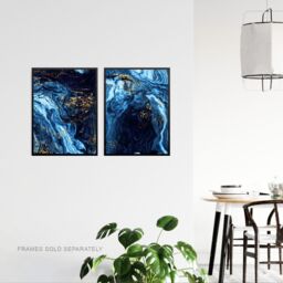 Artery8 Wall Art Print Abstract Dark Blue & Gold Marble Set Of 2 s Living Room Aesthetic Vein Mineral A4 - thumbnail 3