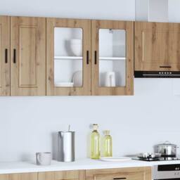 Berkfield Home Kitchen Wall Cabinet with Glass Door Porto Artisan Oak in Brown - thumbnail 2