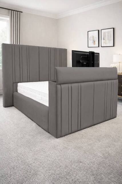 PARADISE BEDS LTD Smart Screen Velvet Upholstered Smart TV Bed Frame - Plush Velvet in Dark Grey - Size: King - image 1