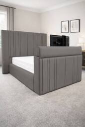 PARADISE BEDS LTD Smart Screen Velvet Upholstered Smart TV Bed Frame - Plush Velvet in Dark Grey - Size: King